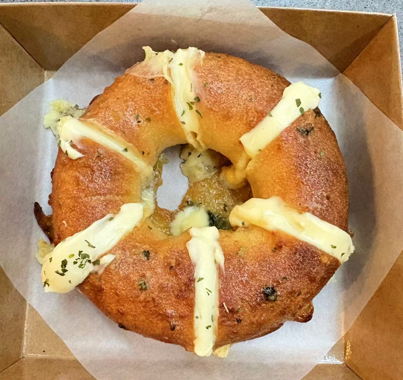 CREAM CHEESE STUFFED WITH BUTTER GARLIC BAGEL