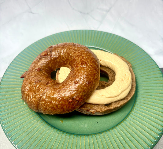 COFFEE PECAN BAGEL WITH SALTED CARAMEL CREAM CHEESE
